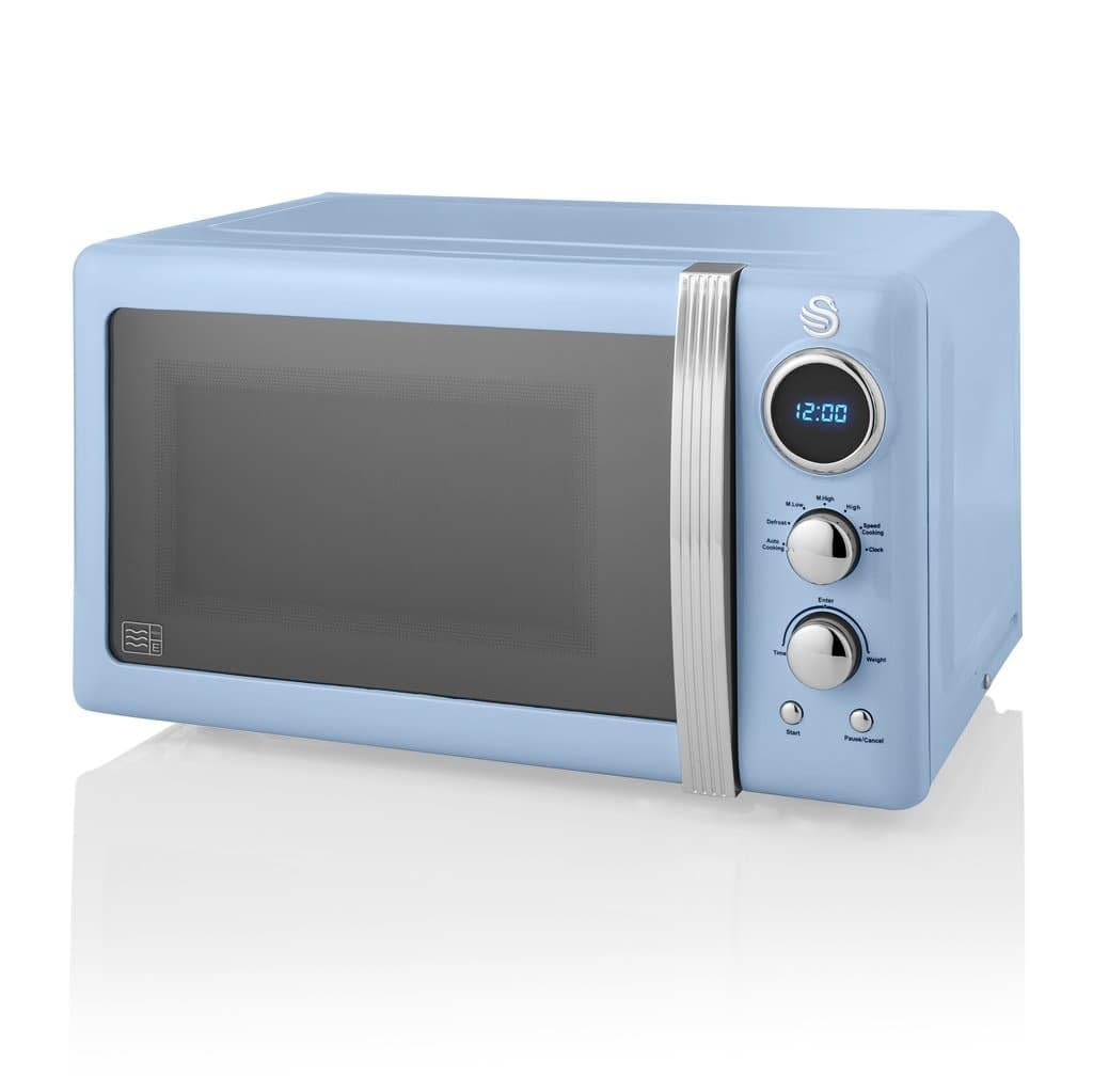 Swan Retro Digital Microwave | 800W 20L with 5 Power Levels – Blue