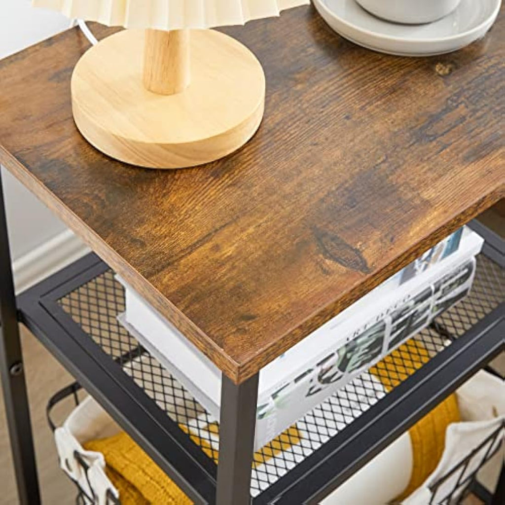 IBUYKE 3-Tier Industrial Side Table | Rustic Brown Metal End Table