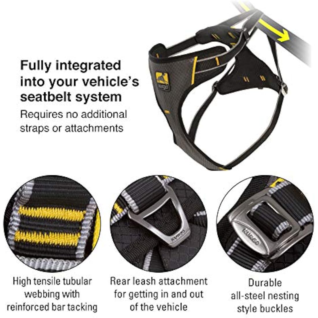 Kurgo Impact Dog Car Harness – Crash Tested Safety Vest, Large, Black