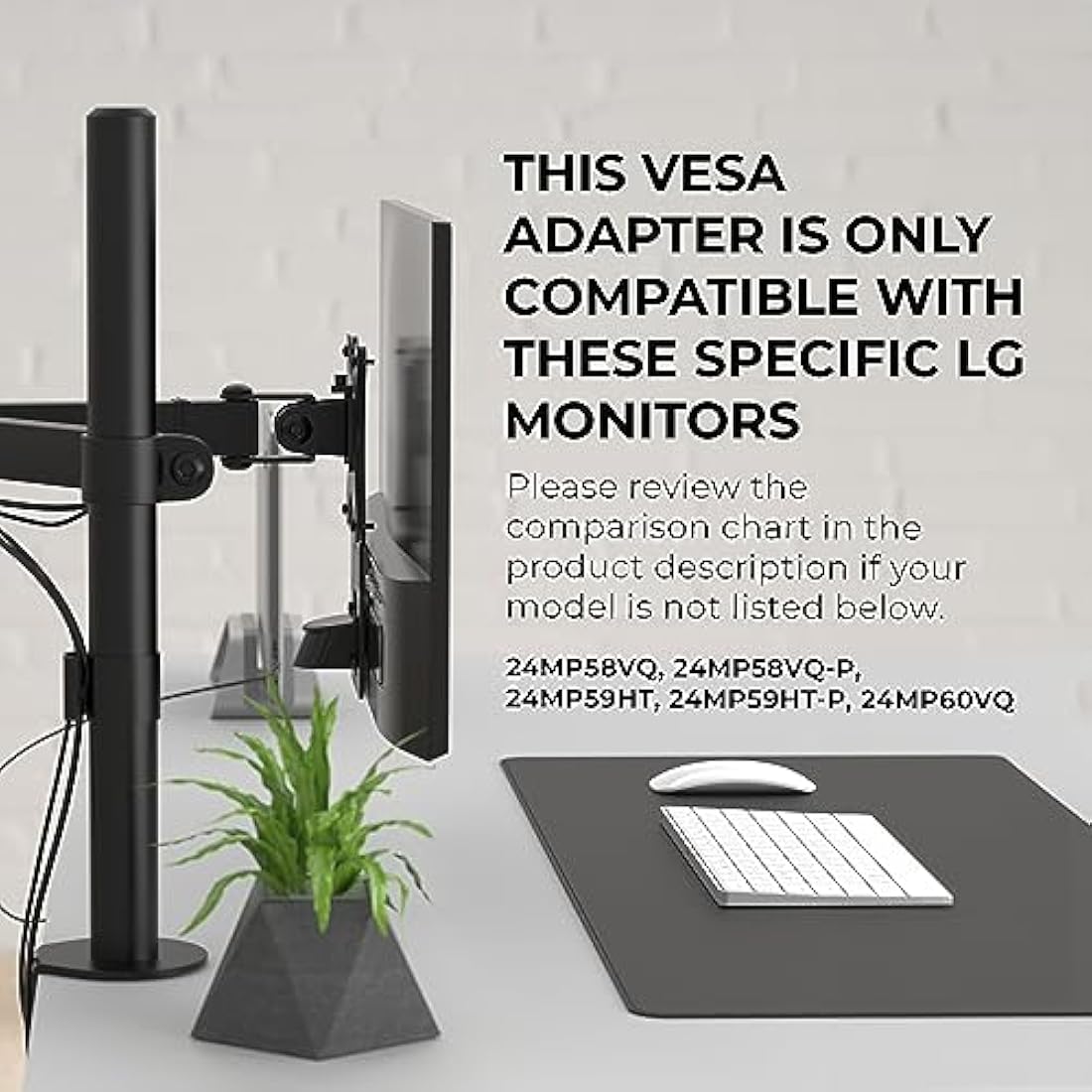 HumanCentric VESA Mount Adapter for LG 24MP58VQ and 24MP59HT Monitors
