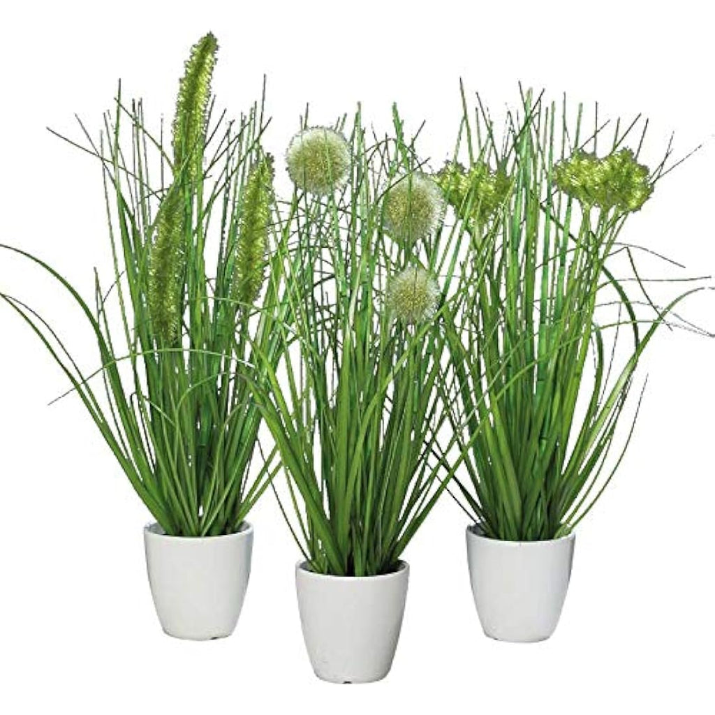 Klocke Artificial Grass in Pot - Set of 3 Lifelike Green Plants - 36 cm