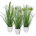 Klocke Artificial Grass in Pot - Set of 3 Lifelike Green Plants - 36 cm
