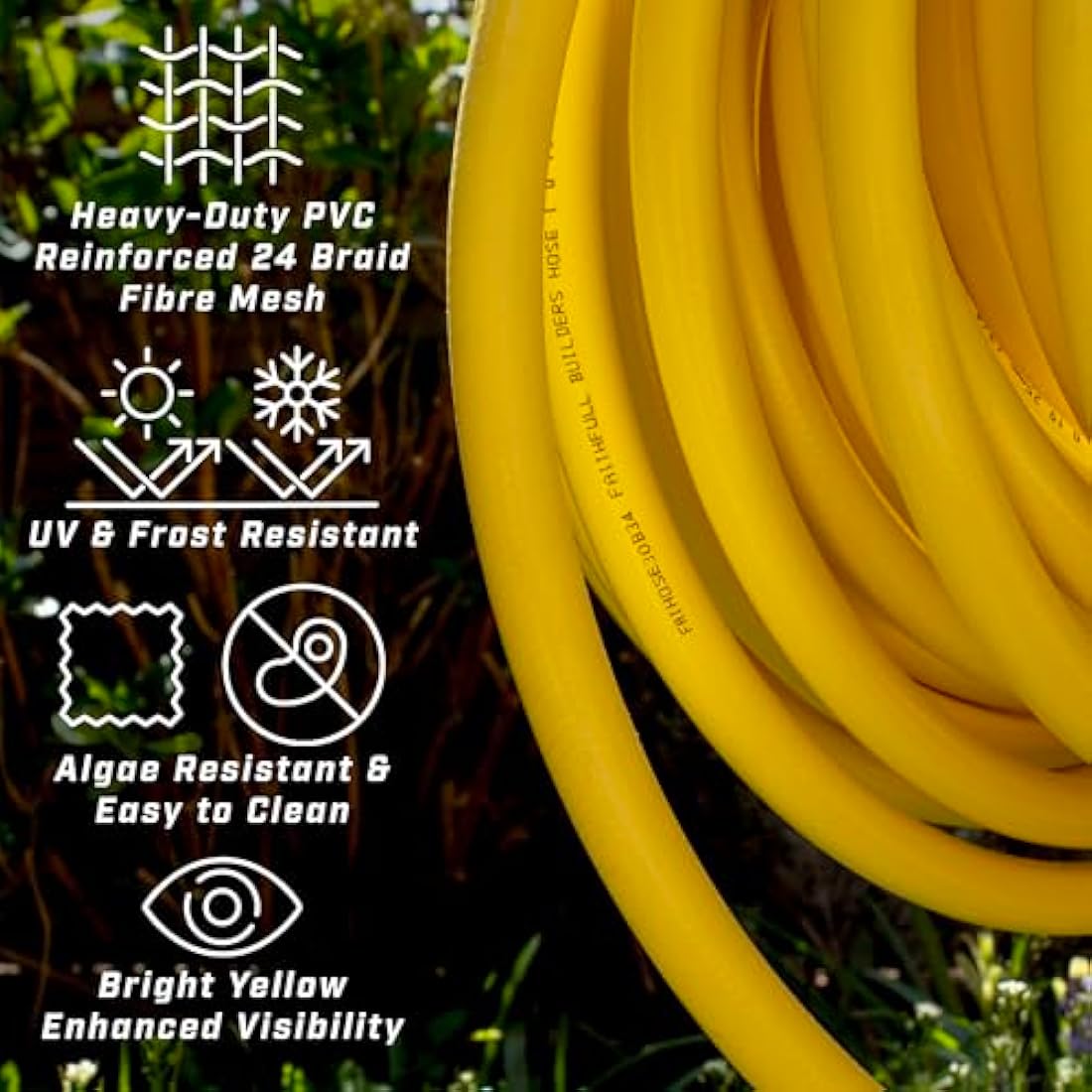 Faithfull Heavy-Duty Reinforced PVC Builders Hose - 30m x 19mm Yellow