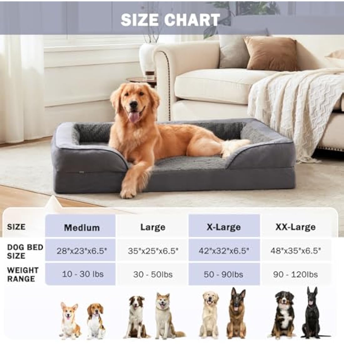 JOEJOY Orthopedic Memory Foam Dog Bed - Large Washable Pet Sofa