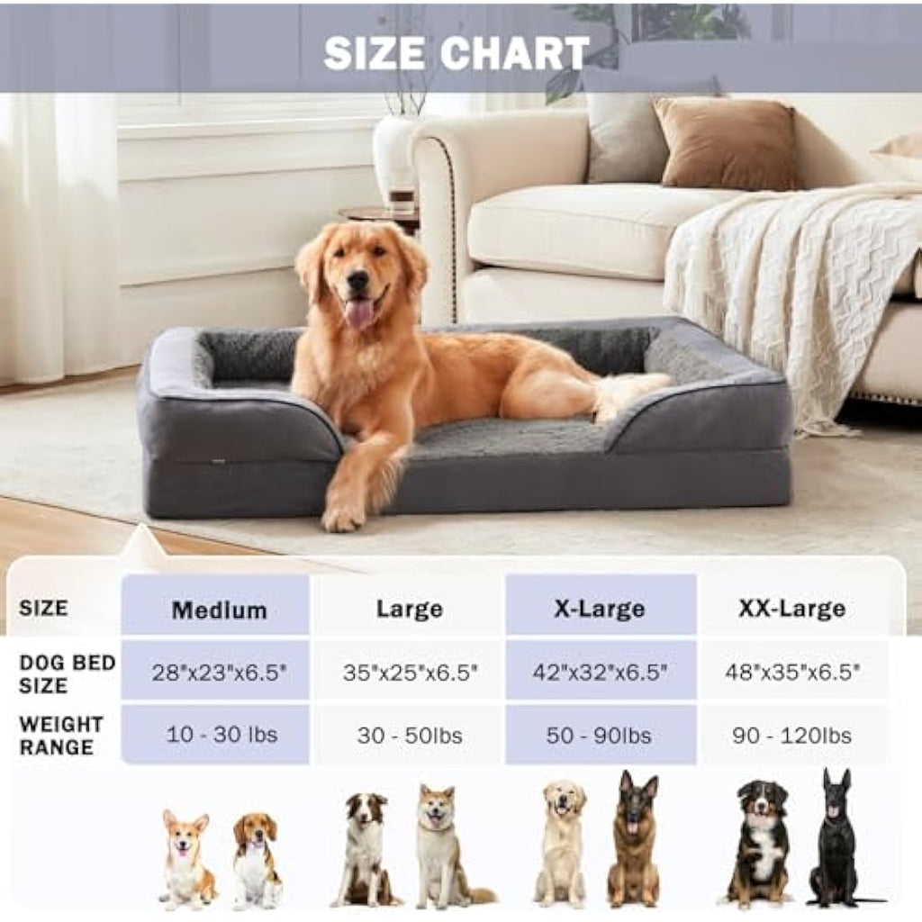 JOEJOY Orthopedic Memory Foam Dog Bed – Washable Bolster Pet Sofa