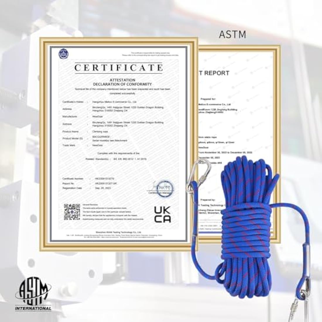 NewDoar 10mm Static Climbing Rope – 18KN Safety Cord with 2 Carabiners