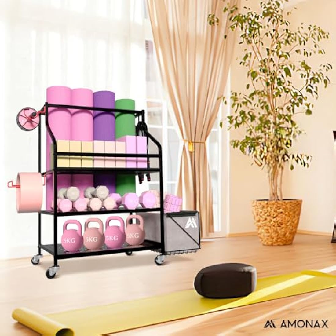 Amonax Home Gym Storage Rack | Mobile Iron Weight Stand & Fitness Organizer