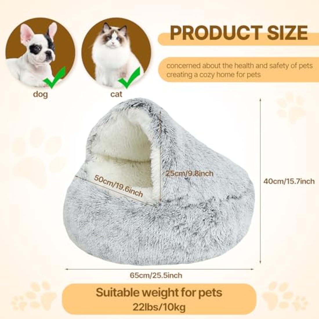 Calming Dog Bed – Fluffy Anti-Anxiety Plush Cave, Grey