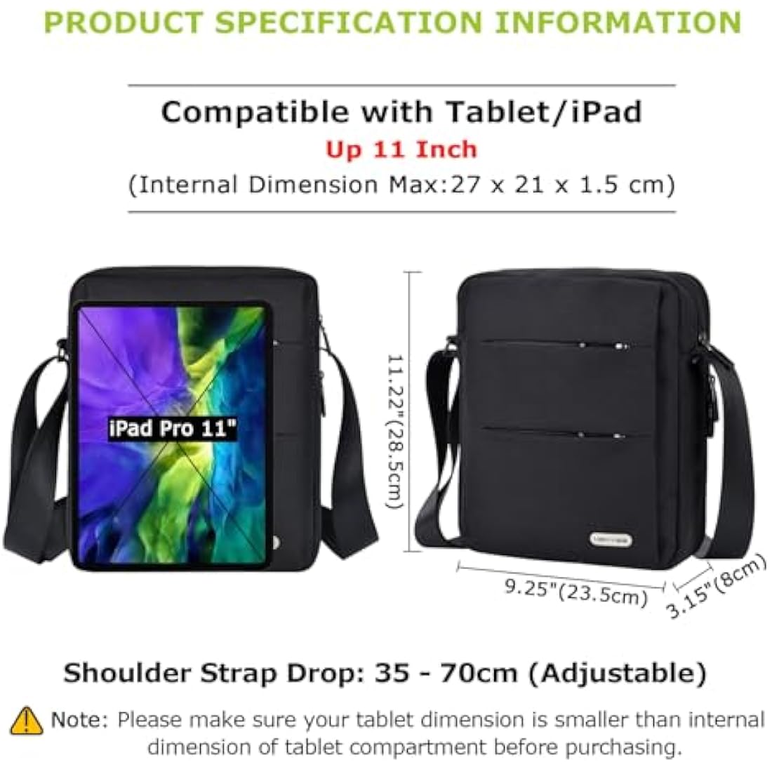 UBAYEE Men's Shoulder Bag | RFID Blocking 11 Inch Tablet Messenger
