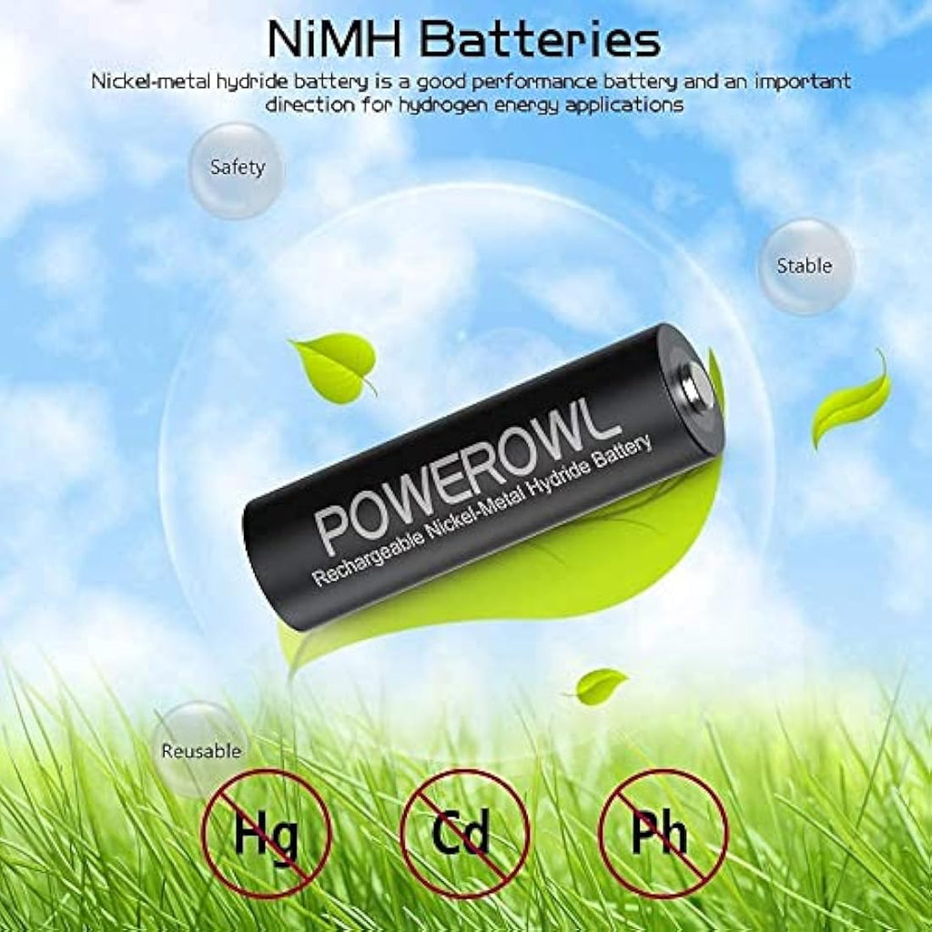 Powerowl Rechargeable AA AAA Batteries - 32 Pack NiMH High Capacity Set