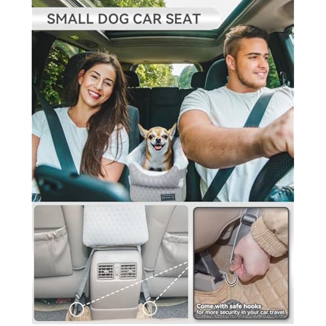 Petsfit Center Console Dog Car Seat – Small Pet Booster with Safety Hooks