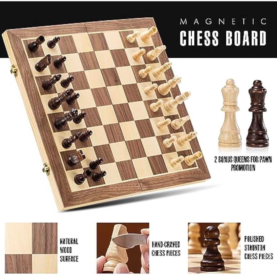 ASNEY 15 Inch Magnetic Wooden Chess Set | Staunton Tournament Board