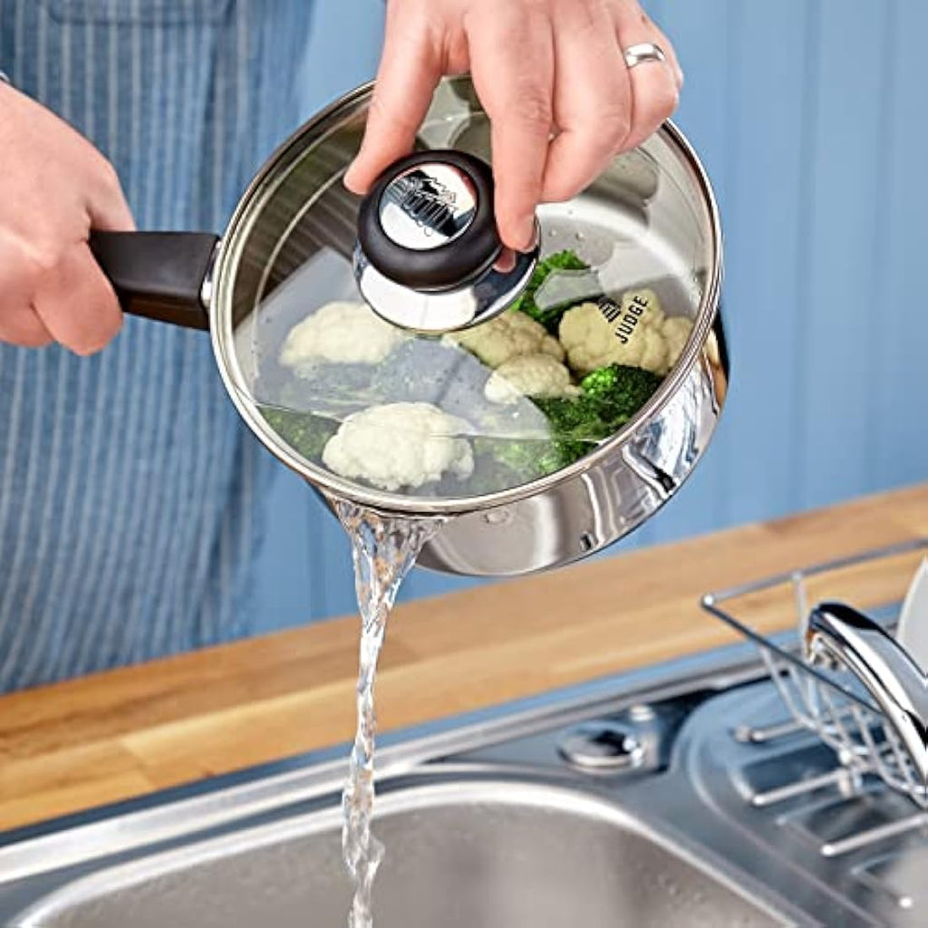 Judge Vista Stainless Steel Draining Saucepan with Glass Lid - 14cm 1L