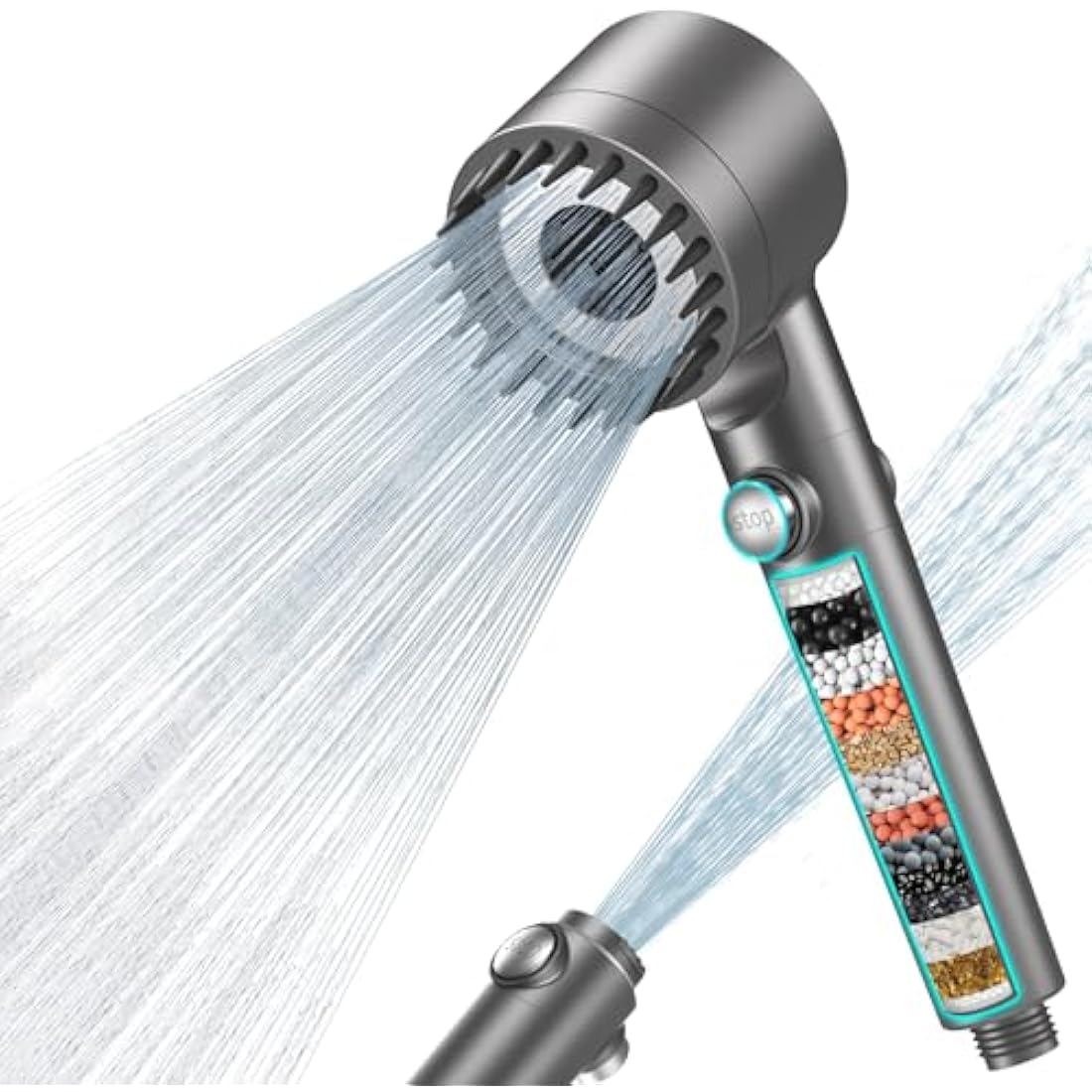 MEKO 15-Stage Filter Shower Head - High Pressure Handheld with Hose, Grey