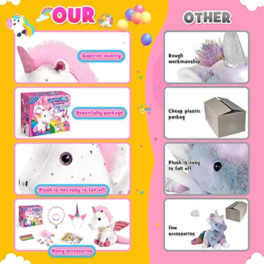 Unicorn Plush Toy Set with Coloring Book for Girls Age 3-8