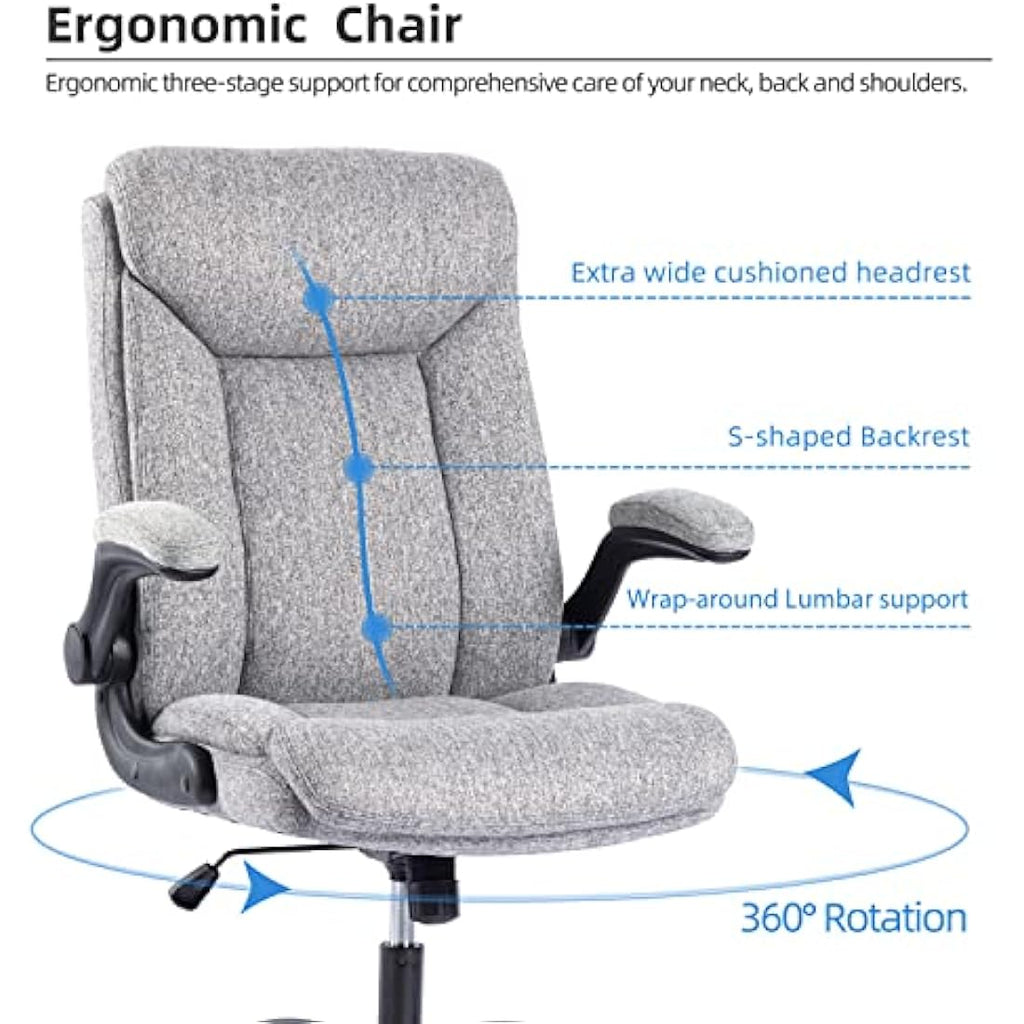 MZLEE Ergonomic Executive Office Chair – Grey Fabric Swivel Desk Chair