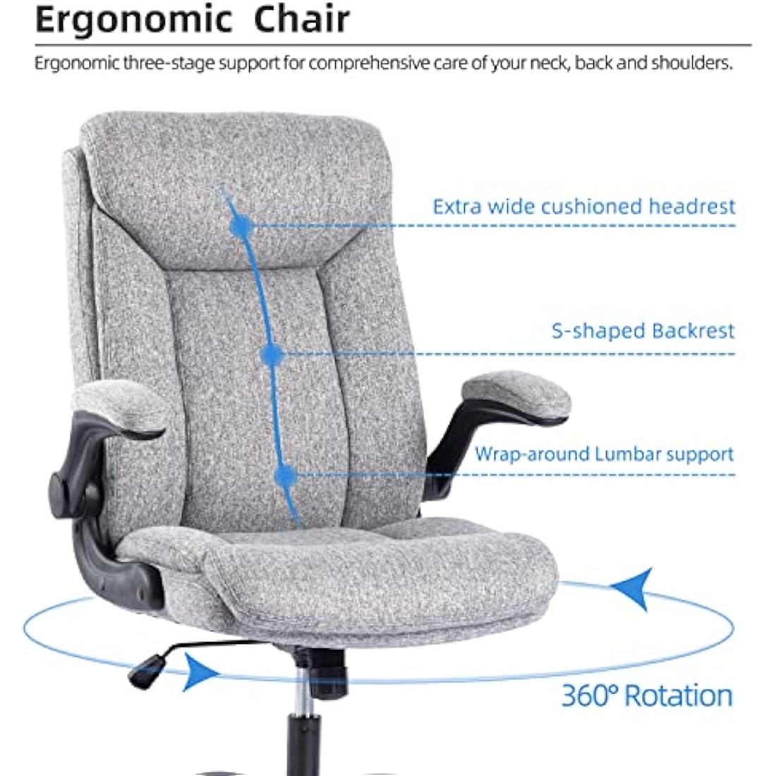 MZLEE Ergonomic Executive Office Chair – Grey Fabric Swivel Desk Chair