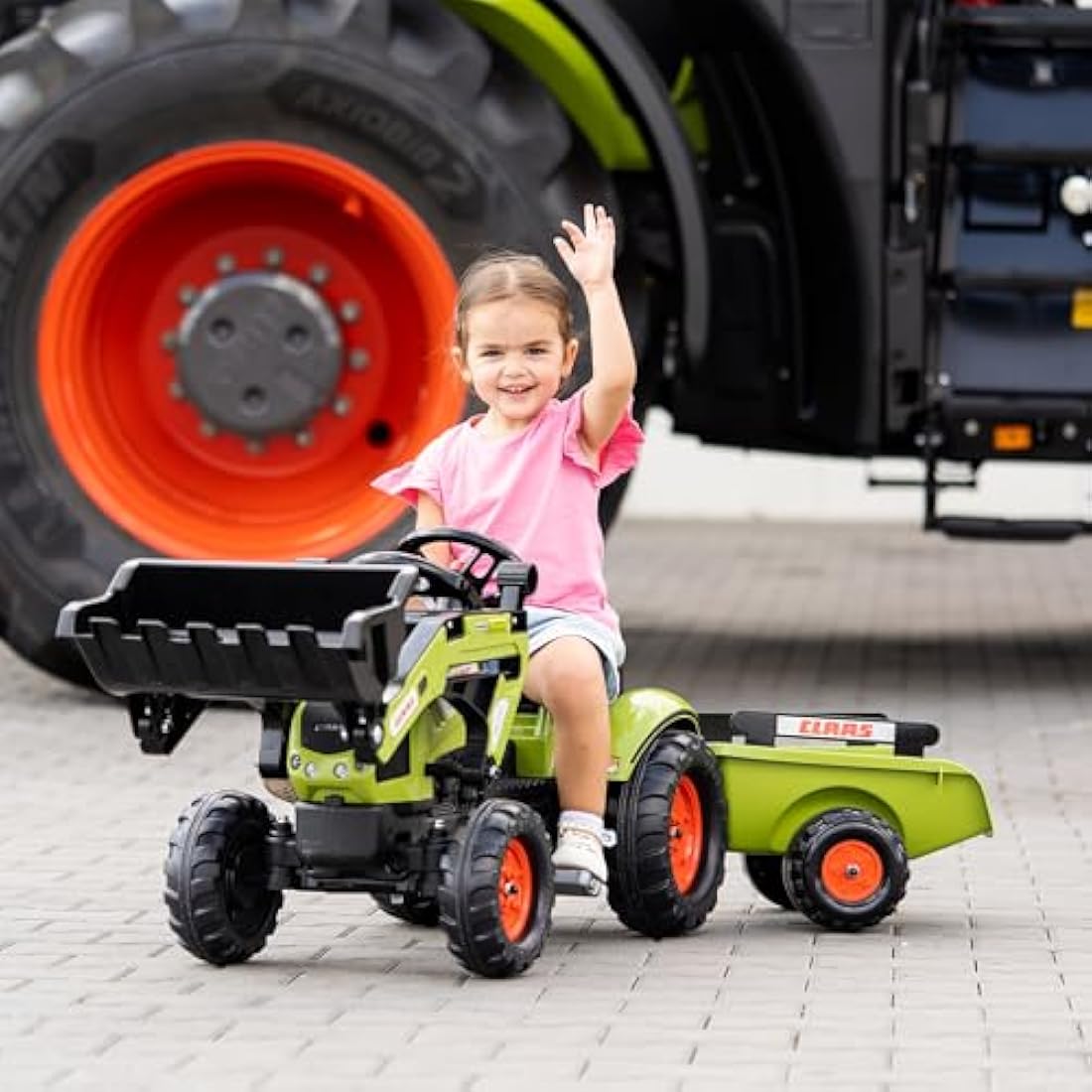 Falk Claas Pedal Ride-On Tractor with Backhoe and Trailer for Ages 2-5