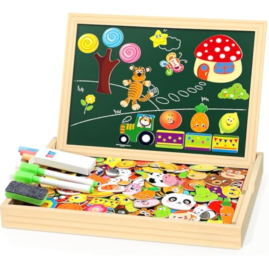 Jojoin 130 PCS Wooden Magnetic Puzzle | Montessori Educational Toy Board