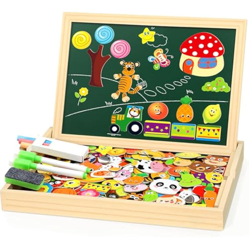 Jojoin 130 PCS Wooden Magnetic Puzzle | Montessori Educational Toy Board