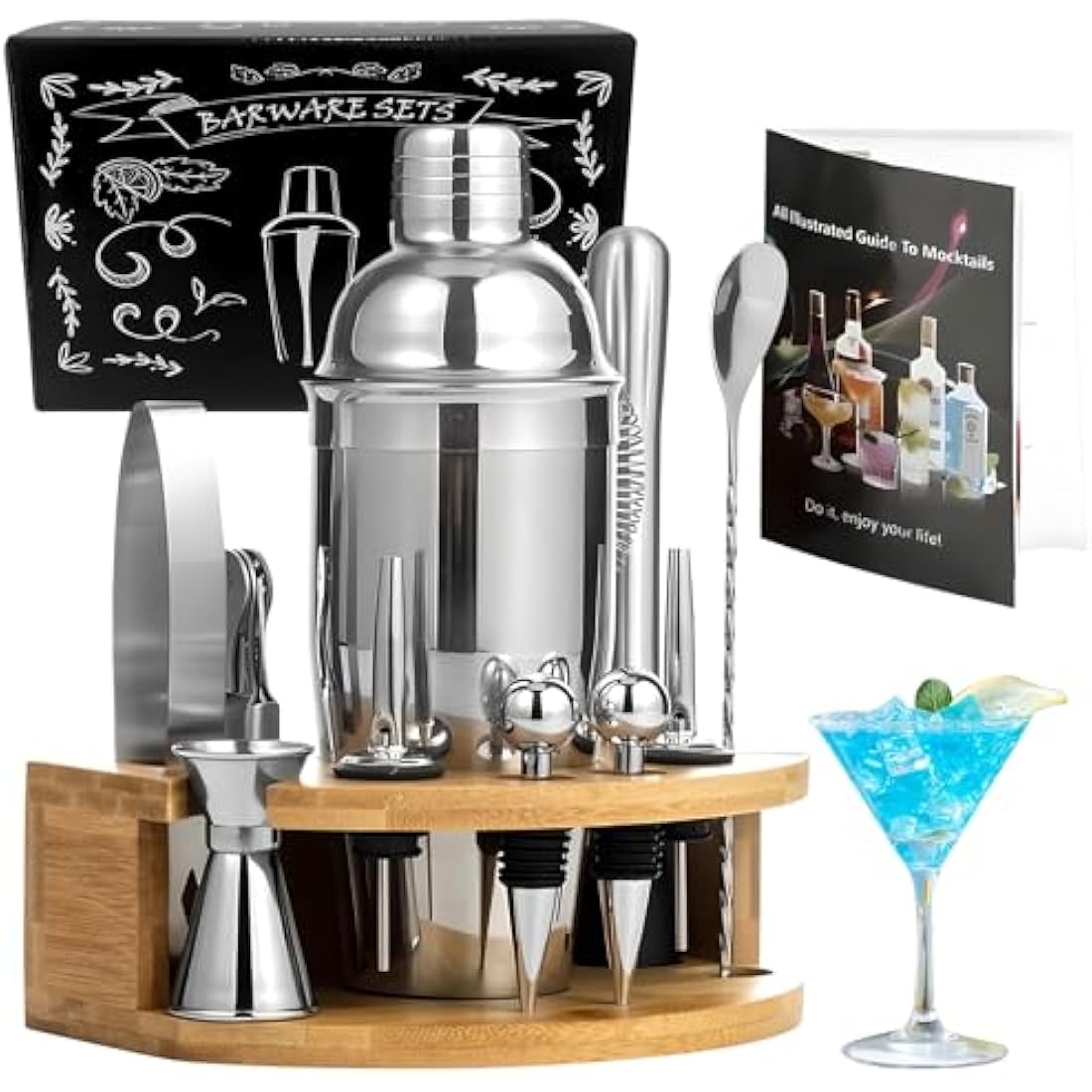 12-Piece Stainless Steel Cocktail Shaker Set with Stand