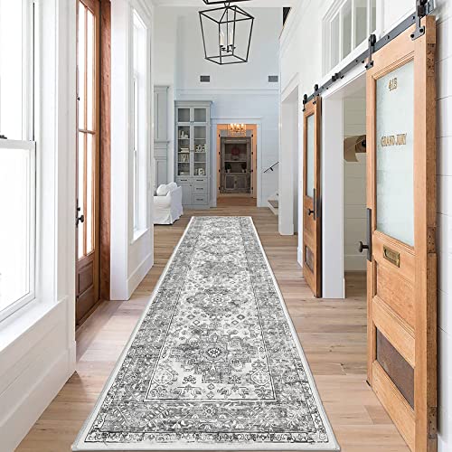 Enyhom Grey Runner Rug | 60x240cm Non-Slip Washable Moroccan Carpet