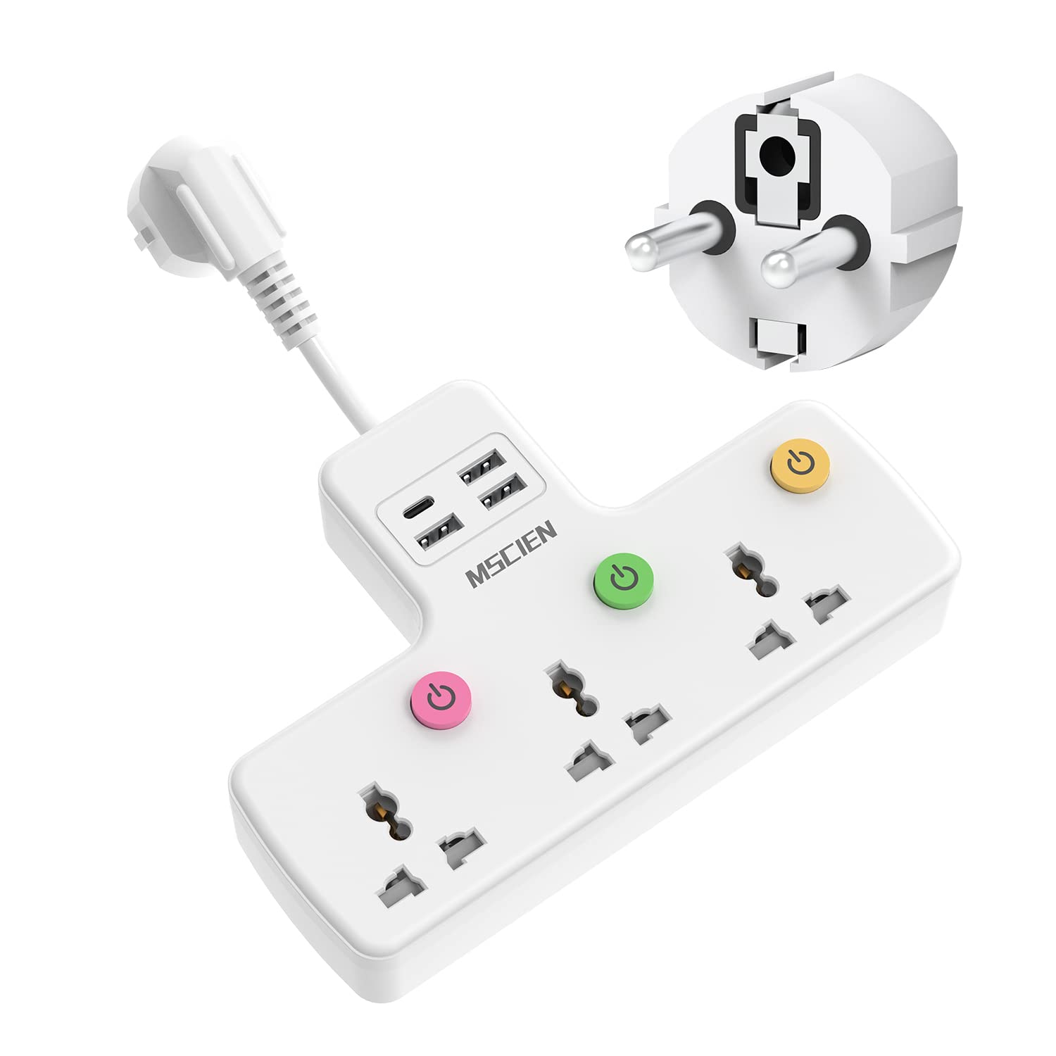 UK to EU Travel Plug Extension | 3 Way Switched USB C Sockets