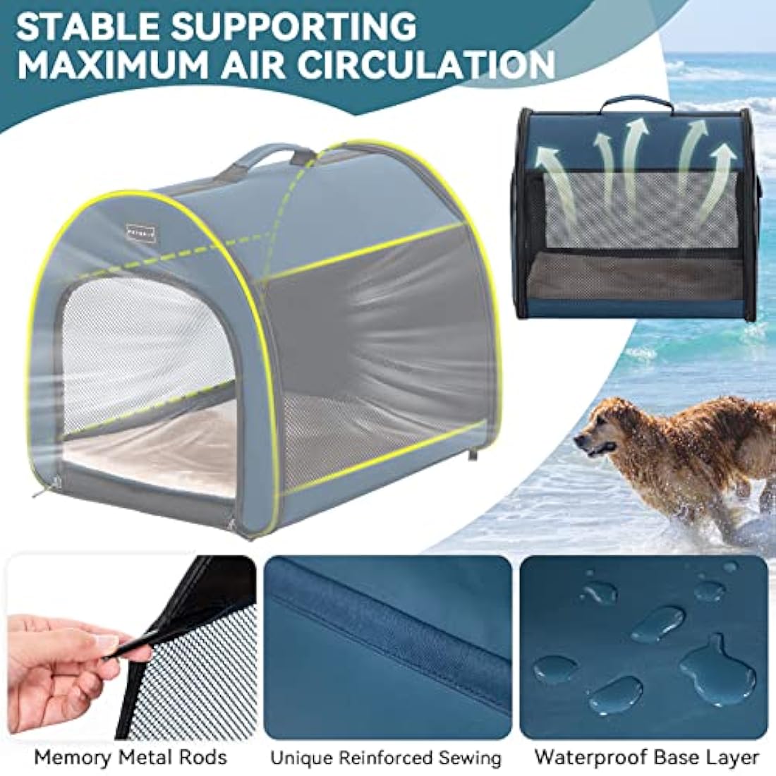 Petsfit Collapsible Soft Dog Crate – Portable Travel Kennel, Navy Blue
