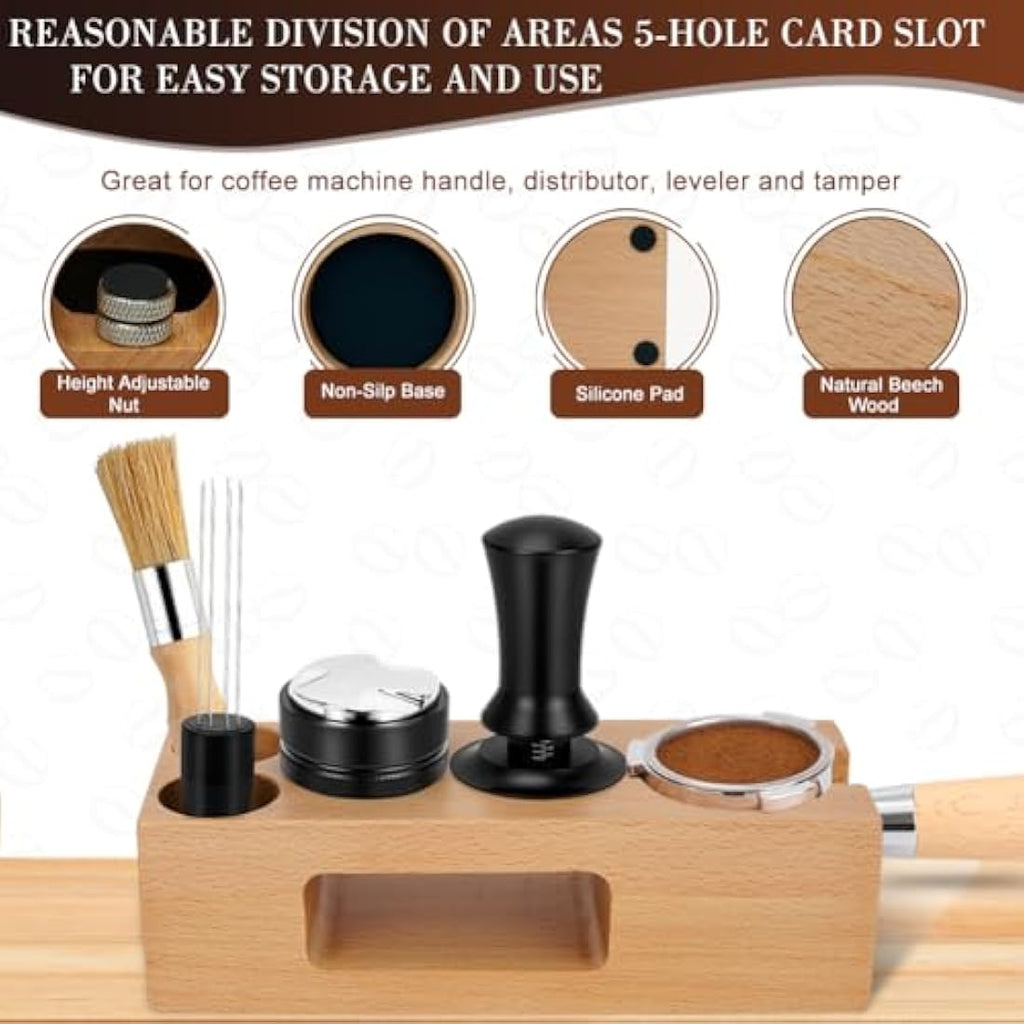 Jolof Store 5-Piece Espresso Tamper Set with 51mm Beechwood Station