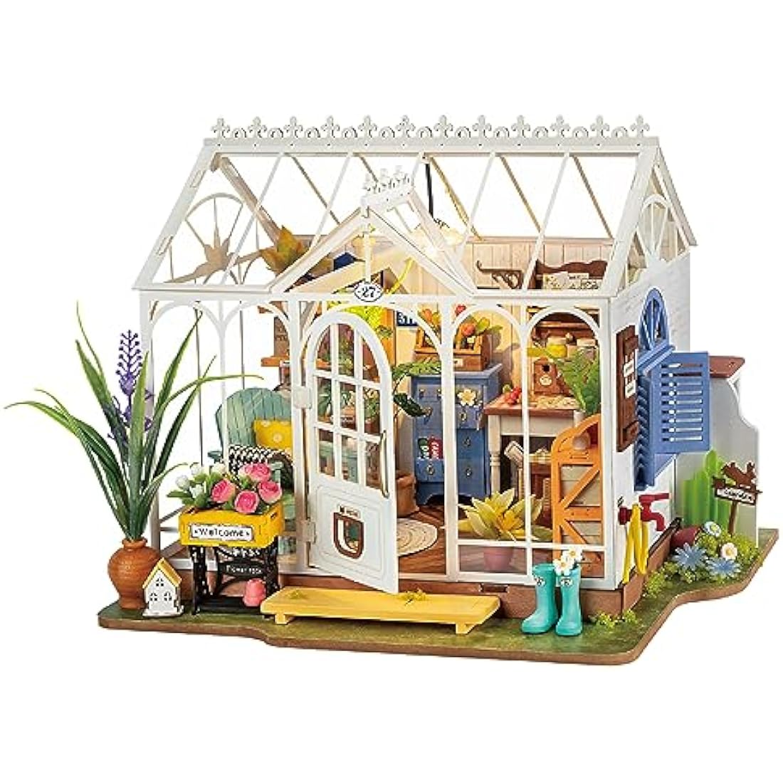 Rolife Dreamy Garden Miniature Dollhouse Kit - Wooden DIY House with LED