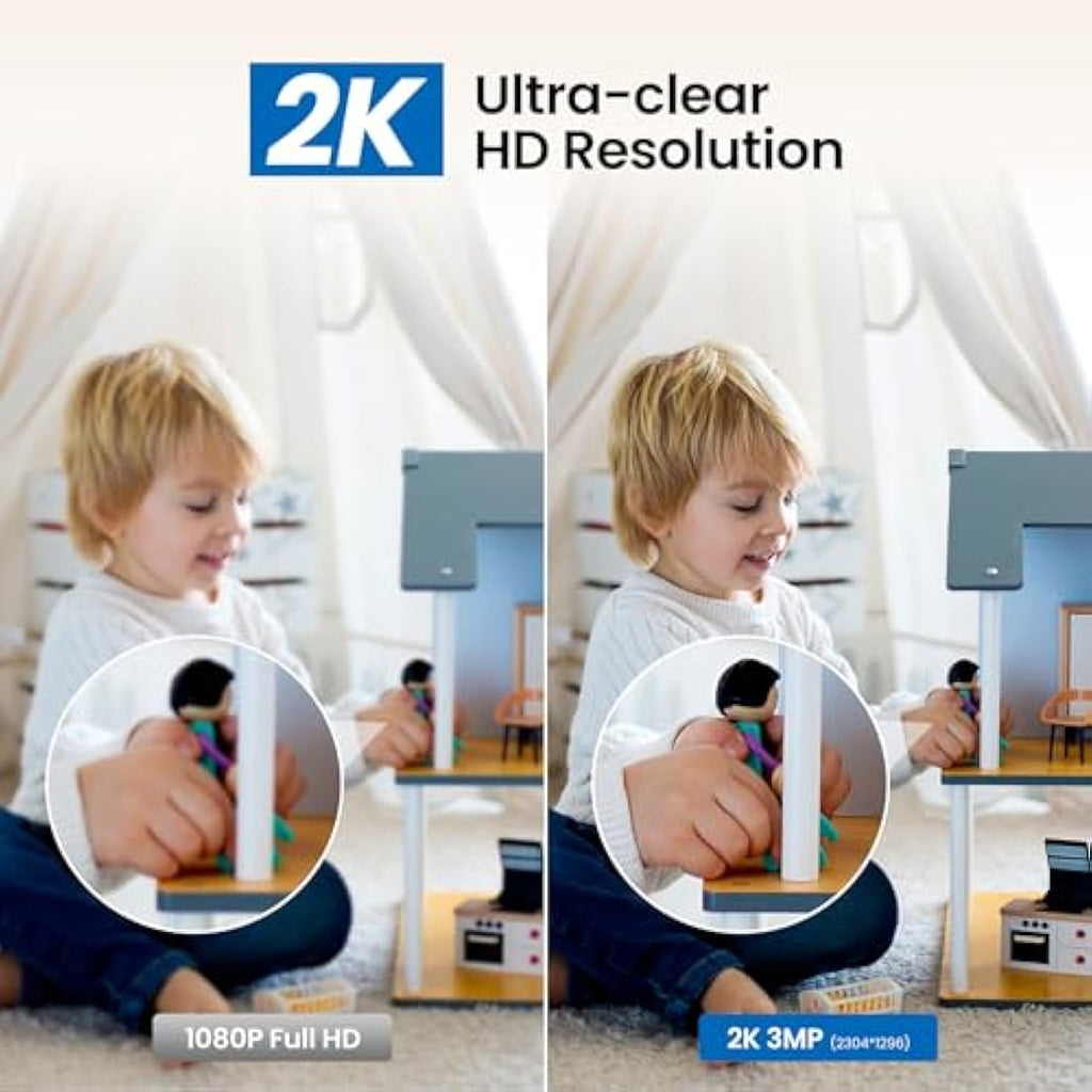 Cinnado 2K Indoor Security Camera - 360° WiFi Baby Monitor, 2 Pack