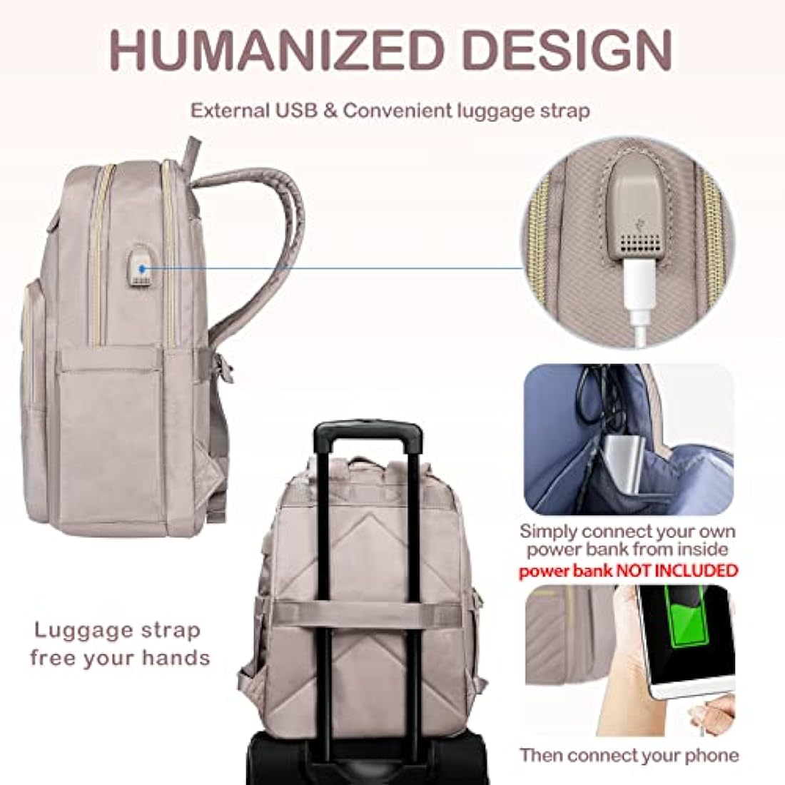 VANKEAN 15.6 Inch Laptop Backpack for Women – Waterproof USB Travel Bag
