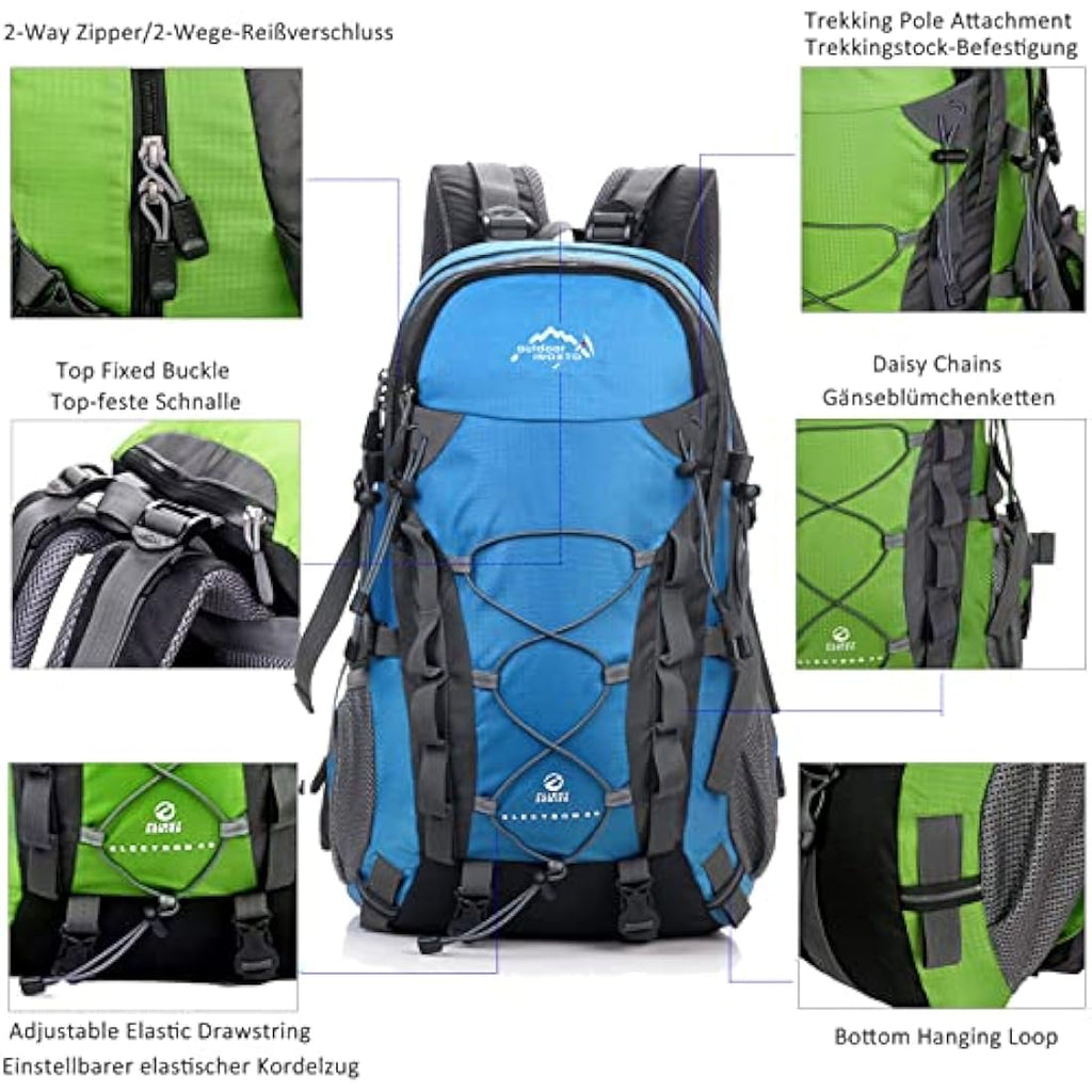 A AM SeaBlue 40L Hiking Backpack | Waterproof Lightweight Trekking Bag