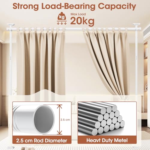 WELDUN Floor Standing Room Divider Curtain Rod – No Drill Heavy Duty White