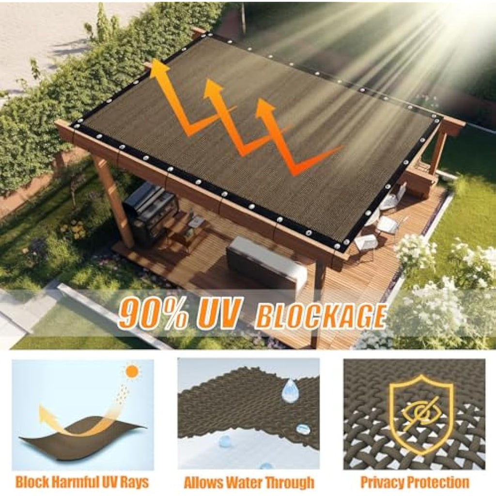 KANAGAWA 12' x 20' Sun Shade Cloth - 90% UV Block HDPE Canopy, Mocha