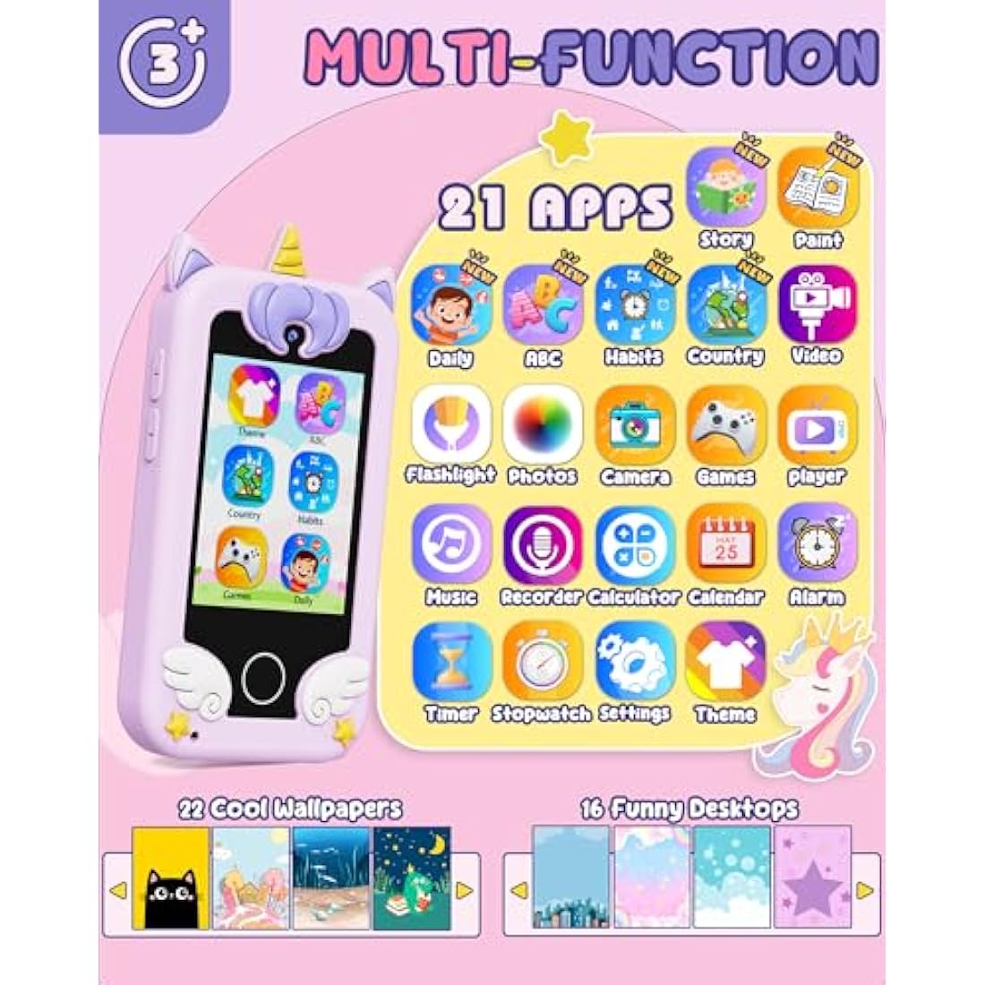 UCIDCI Kids Toy Phone with Dual Camera, MP3 Music Player and 13 Games