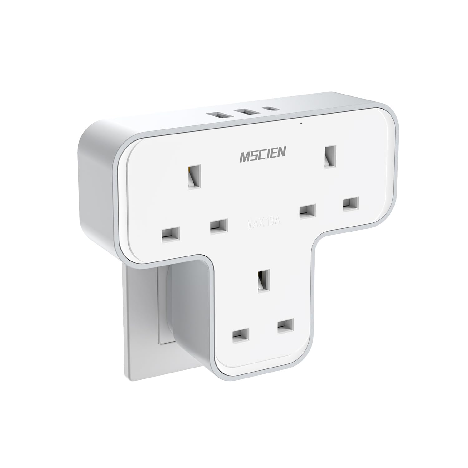 Mscien 3-Way Plug Extension Socket with 3 USB Ports (1 Type-C) - 13A