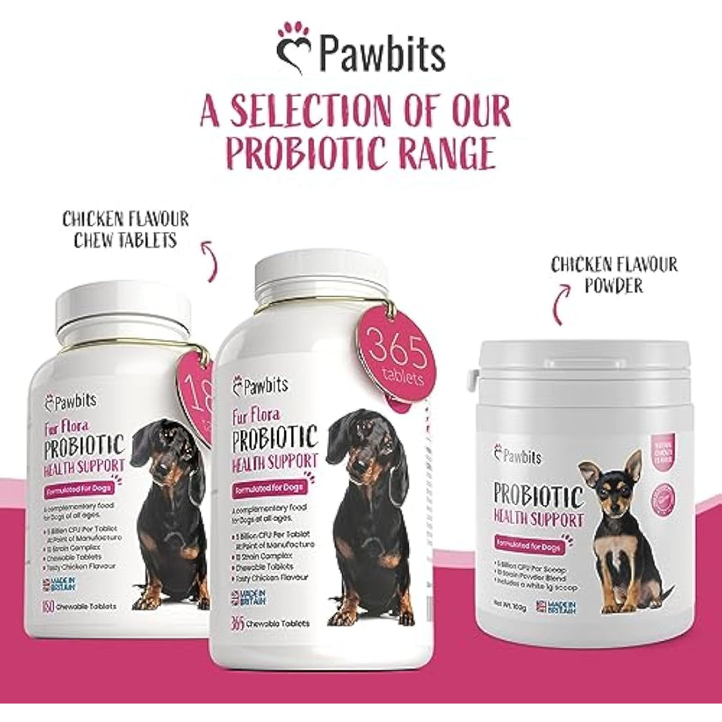 Pawbits Dog Probiotics & Prebiotics – 365 Chicken Chewable Tablets