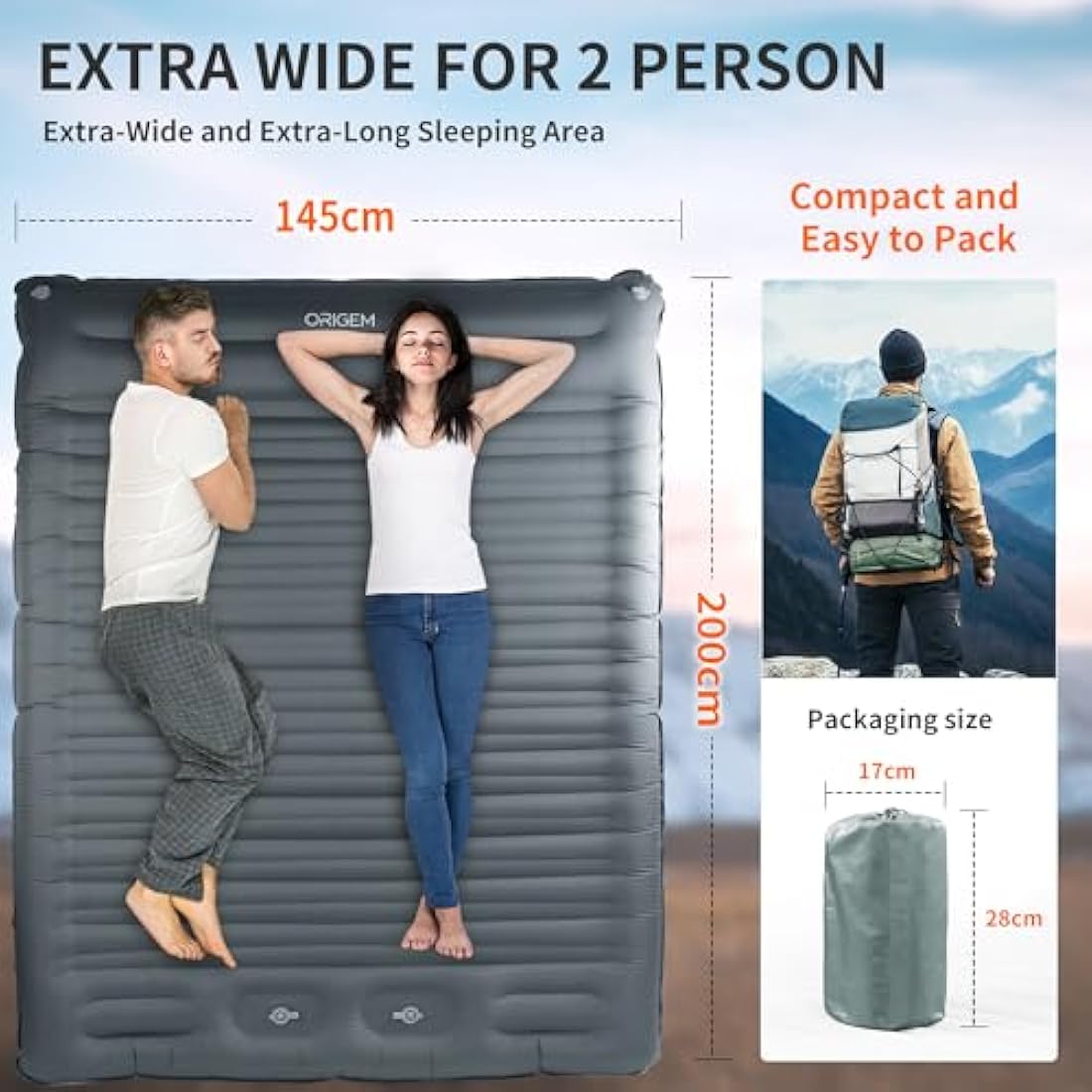 Origem Double Camping Sleeping Mat | 14cm Extra Thick Inflatable Mattress