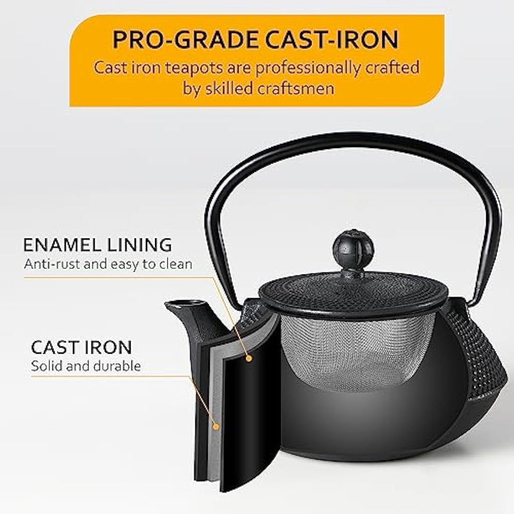 Velaze Cast Iron Teapot Set | Japanese Tetsubin Kettle with Infuser, 700ml