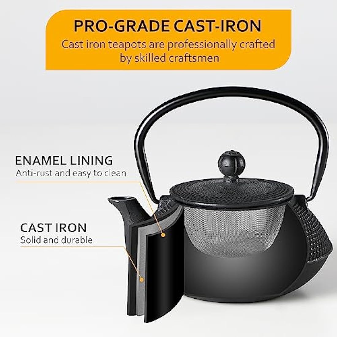 Velaze Cast Iron Teapot Set | Japanese Tetsubin Kettle with Infuser, 700ml