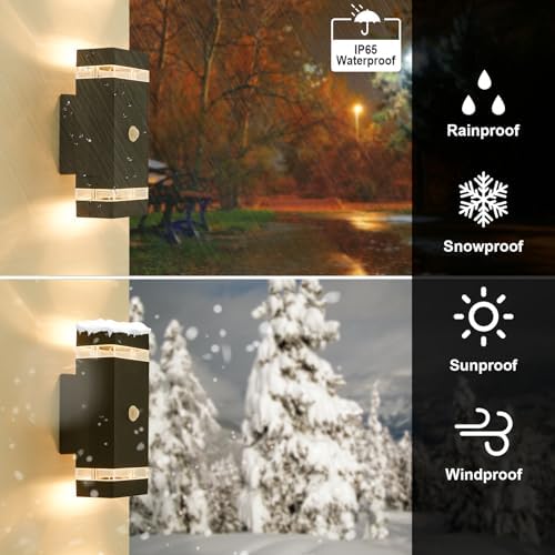 LMP Outdoor Motion Sensor Wall Light – IP65 Modern Black Up Down Sconce