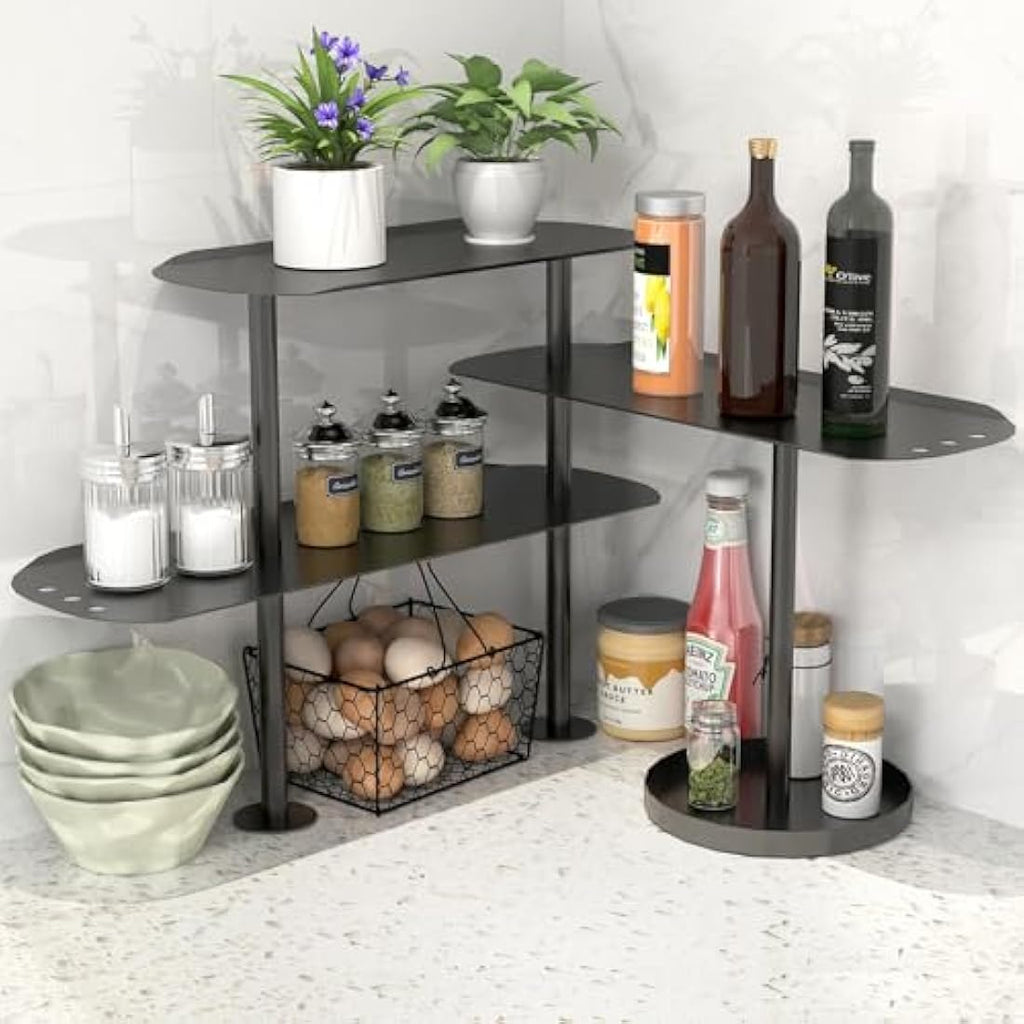 STWWO 3-Tier Metal Kitchen Corner Shelf | Adjustable Countertop Spice Rack
