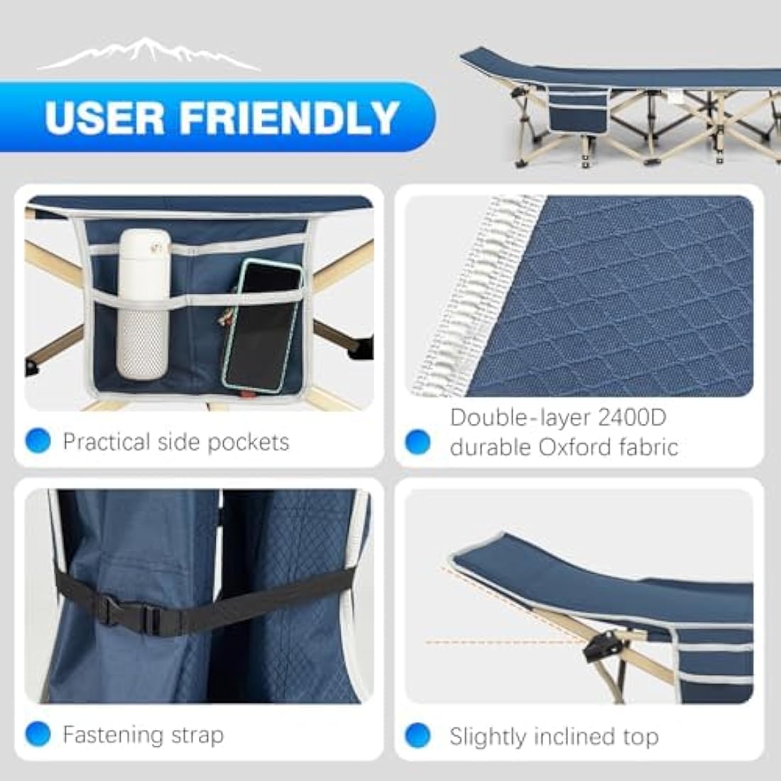 Overmont Heavy Duty Folding Camping Cot | 2400D Oxford Fabric Bed
