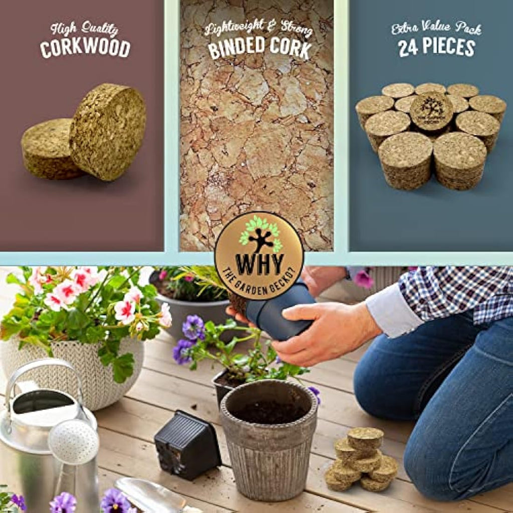 The Garden Gecko Cork Pot Feet – 24 Pack Sustainable Plant Pot Risers