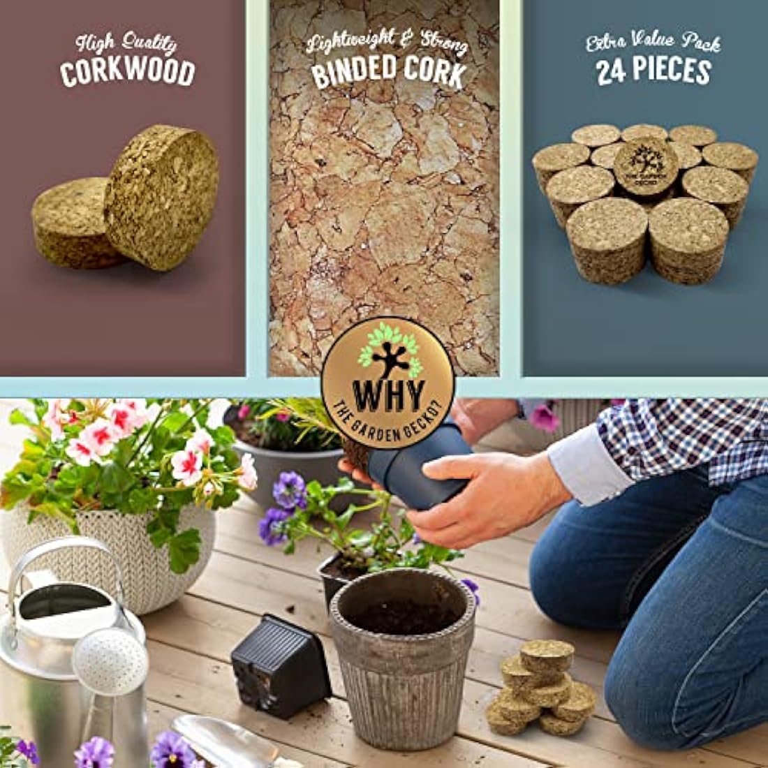The Garden Gecko Cork Pot Feet – 24 Pack Sustainable Plant Pot Risers
