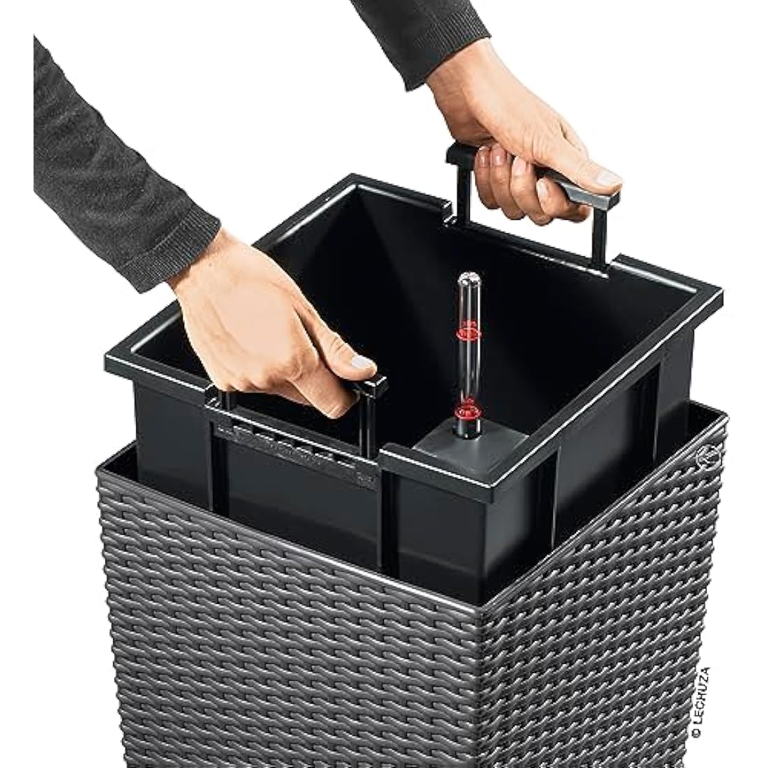 Lechuza Cubico Cottage 40 Self-Watering Planter - Graphite Black