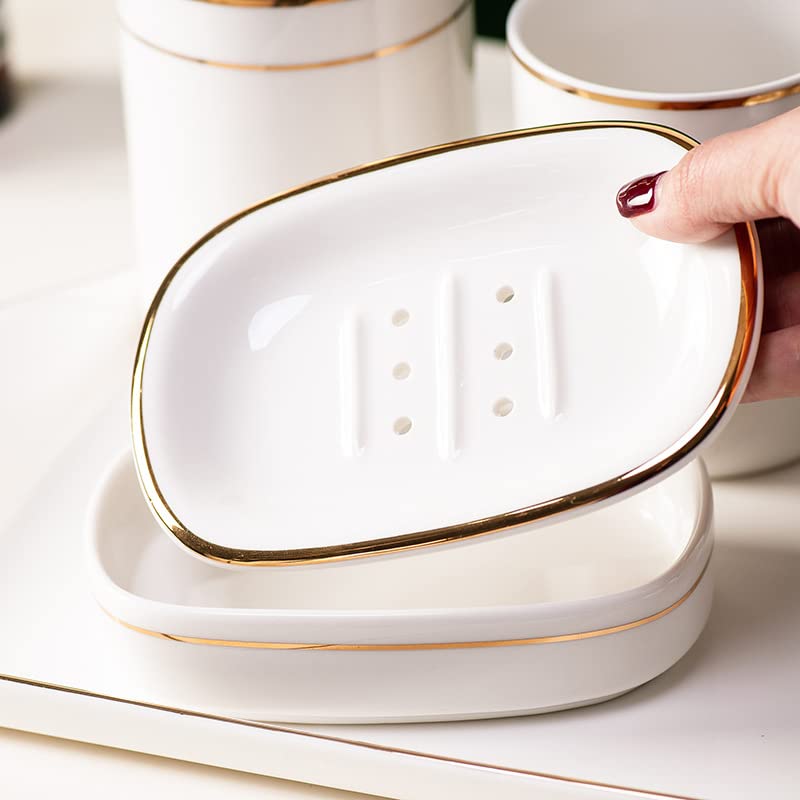 Self Draining Soap Dish – White Ceramic Double-Layer Tray