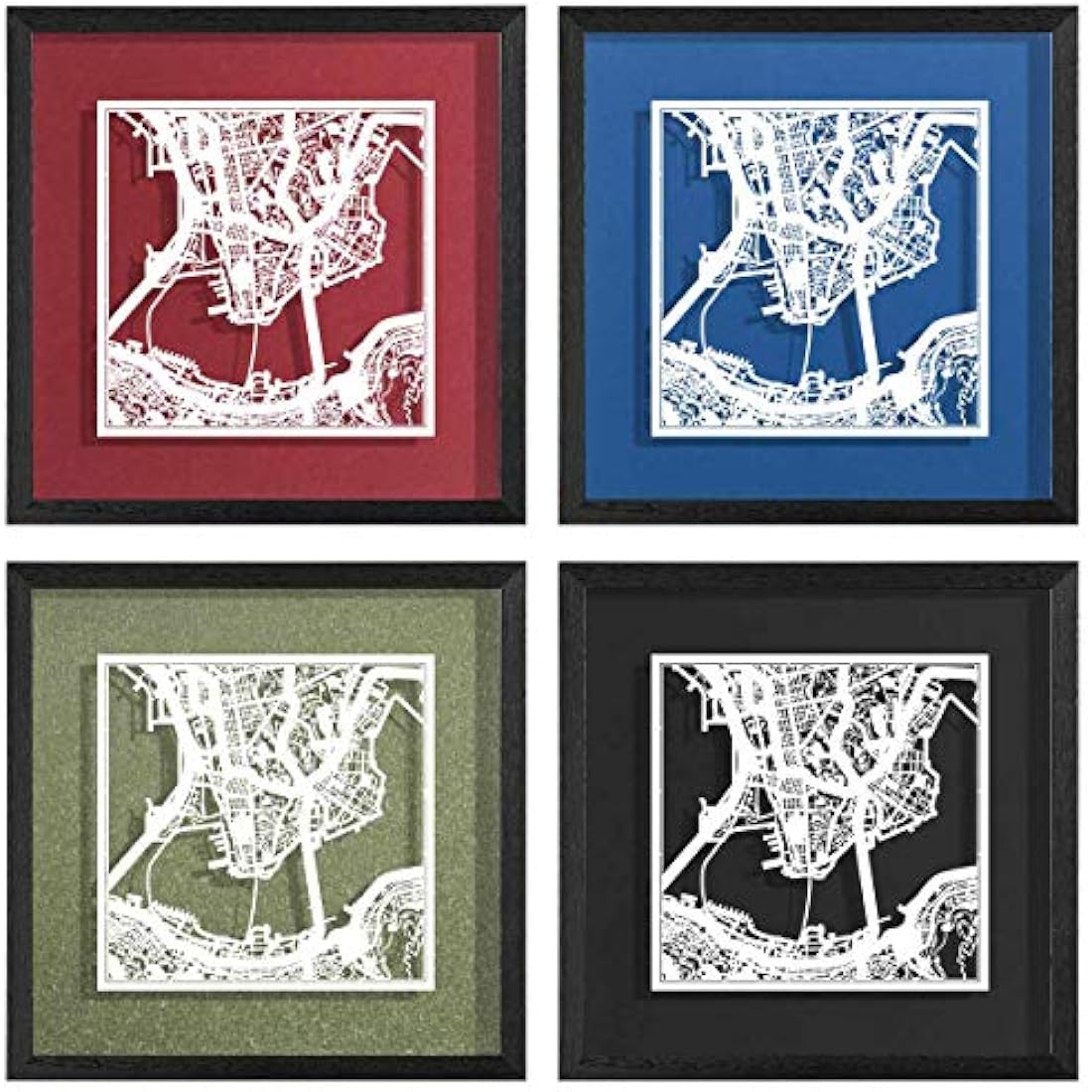 Hong Kong Paper Cut Map Art by  – 9x9 Framed Wall Decor