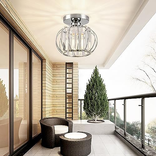 ZYDTRIP Modern Crystal Chandelier – Silver Semi Flush Mount Light (2 Pack)